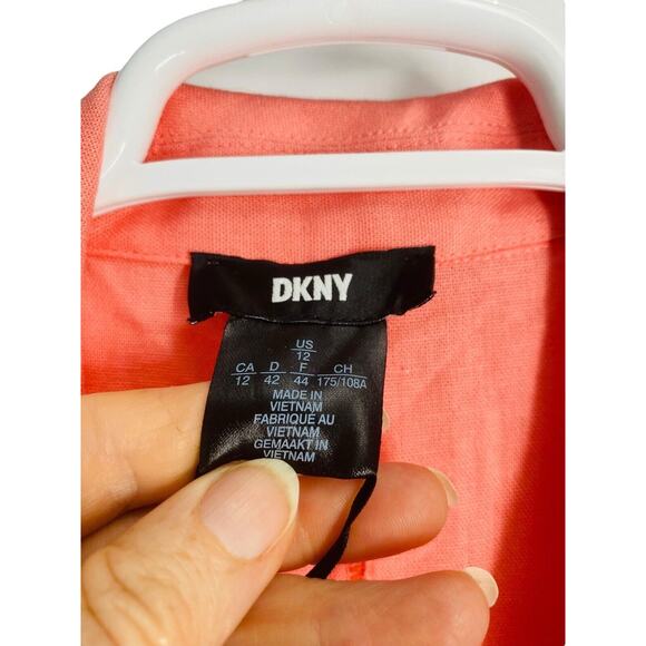 DKNY Linen Blend Coral Peach Sleeveless Wrap Dress Notch Lapel Collar Size 12‎ - Picture 2 of 7